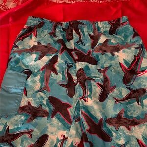Laguna B Kids Swim Trunks - Blue and Black Shark Print